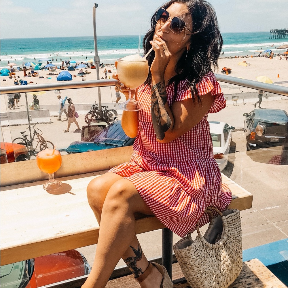 Red Gingham Ruffle Dress - Picture 2 of 2